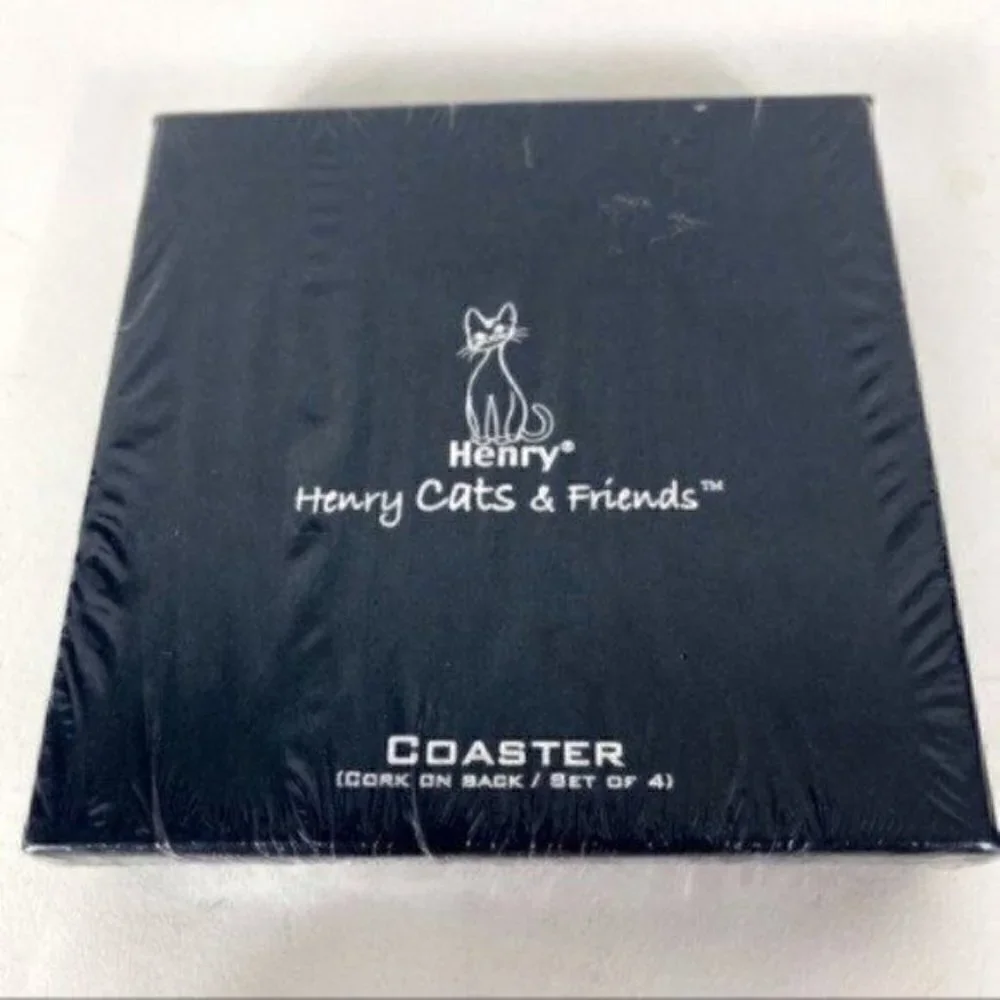 Henry Cats & Friends Cat Coaster ( Set Of 4 ) By Artist Henry Lee Whimsical Gift